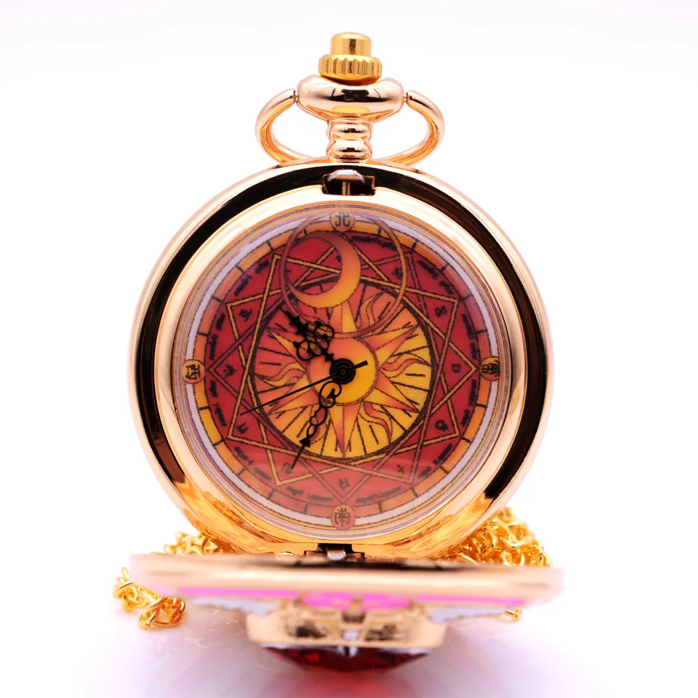 Новые популярные золотые Аниме Сакура Луна красный камень кварцевые карманные