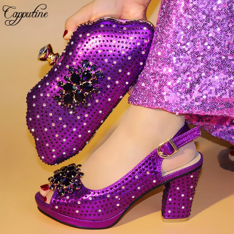 

Capputine High Quality Novelty Rhinestone Ladies Shoes And Bag Set Italian Elegant Fashion Shoes With Matching Bag For Party
