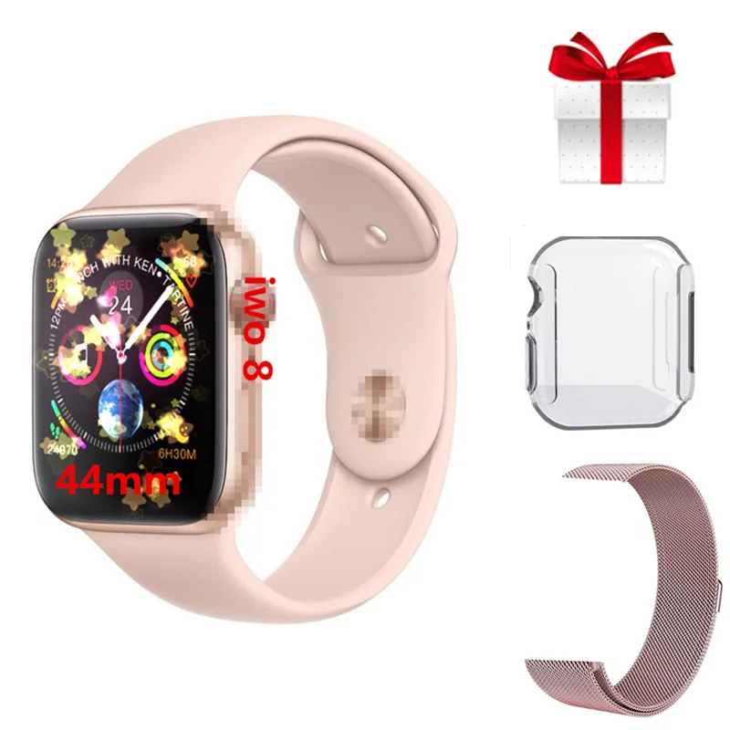 Часы SmartWatch IWO 8+ ремень+ пленка протектор Смарт-часы IWO8 44 мм MTK2502C сплав чехол Часы Серия 4 Частота сердечных сокращений ЭКГ для ios android