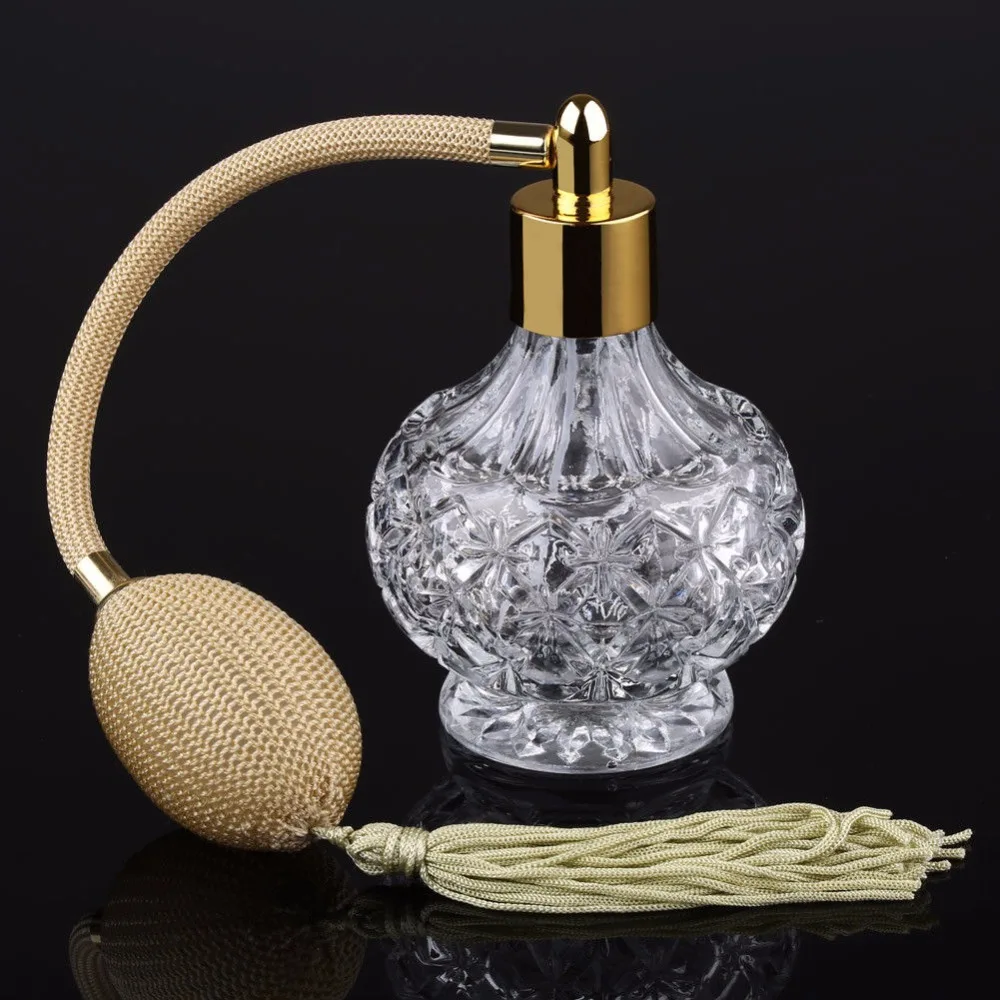Clear Crystal Glass Perfume Bottle Atomizer with Yellow Long Tassel Spray Pump 80ml | Красота и здоровье