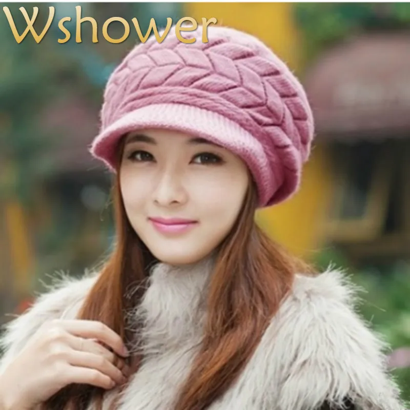Однотонная Вязаная Шерстяная женская шапка whatin shower Толстая теплая Snapback зимние