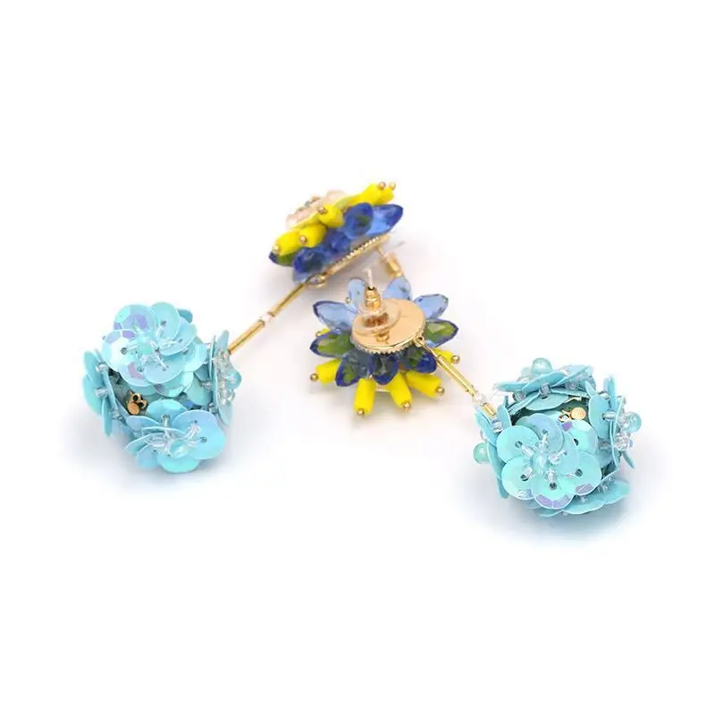 Женские разноцветные Серьги капельки с цветком и блестками элегантные серьги