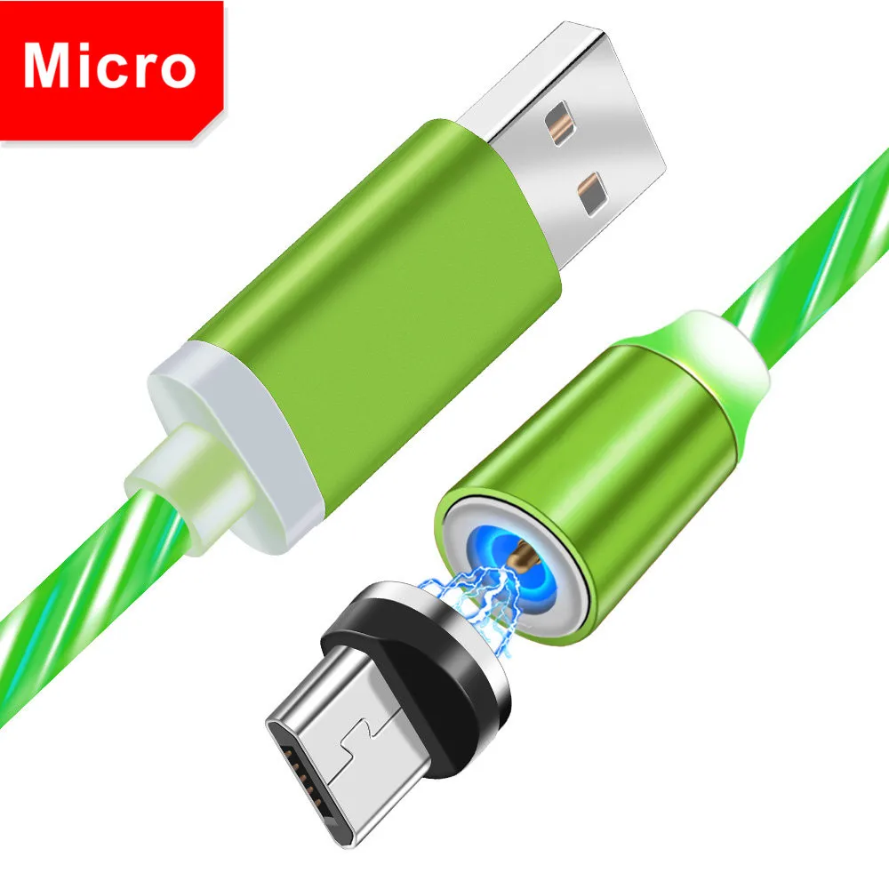 Dazzle светодиодный светящийся Магнитный кабель для быстрой зарядки Micro usb type C зарядное устройство для iphone 6 7 X XS для samsung a50 Redmi 5 6 Note 7 Pro - Цвет: Green Micro Cable
