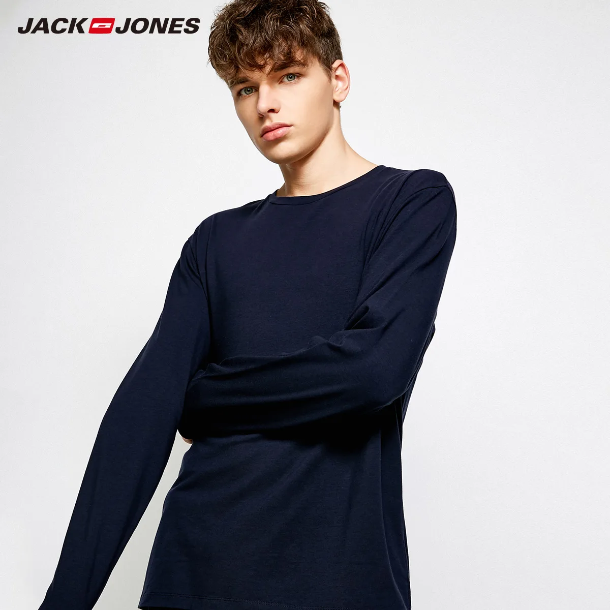 JackJones Весна Осень Мужчины круглый воротник с длинными рукавами Топы домашняя одежда | 2183HE504 - Цвет: NIGHT SKY