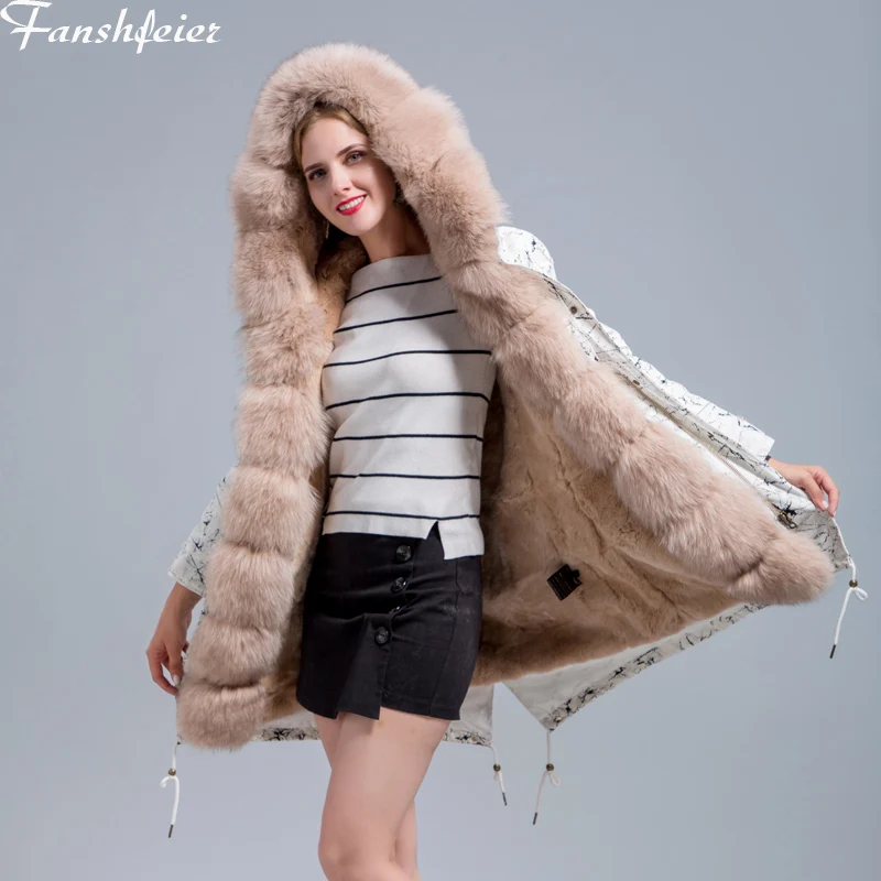 Fanshefeier/Женская куртка-парка из енота лисы с меховым воротником и капюшоном