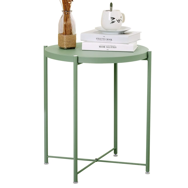 

Simple Nordic Style Small Coffee Table, Wrought Iron Round Tray, Folding Side Table Tea Table