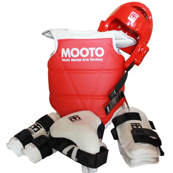 Mooto protective Helmet 5pcs Taekwondo &amp Karate headgear armguard shin guard chest WTF standard gym sport clothes+Bag | Спорт и
