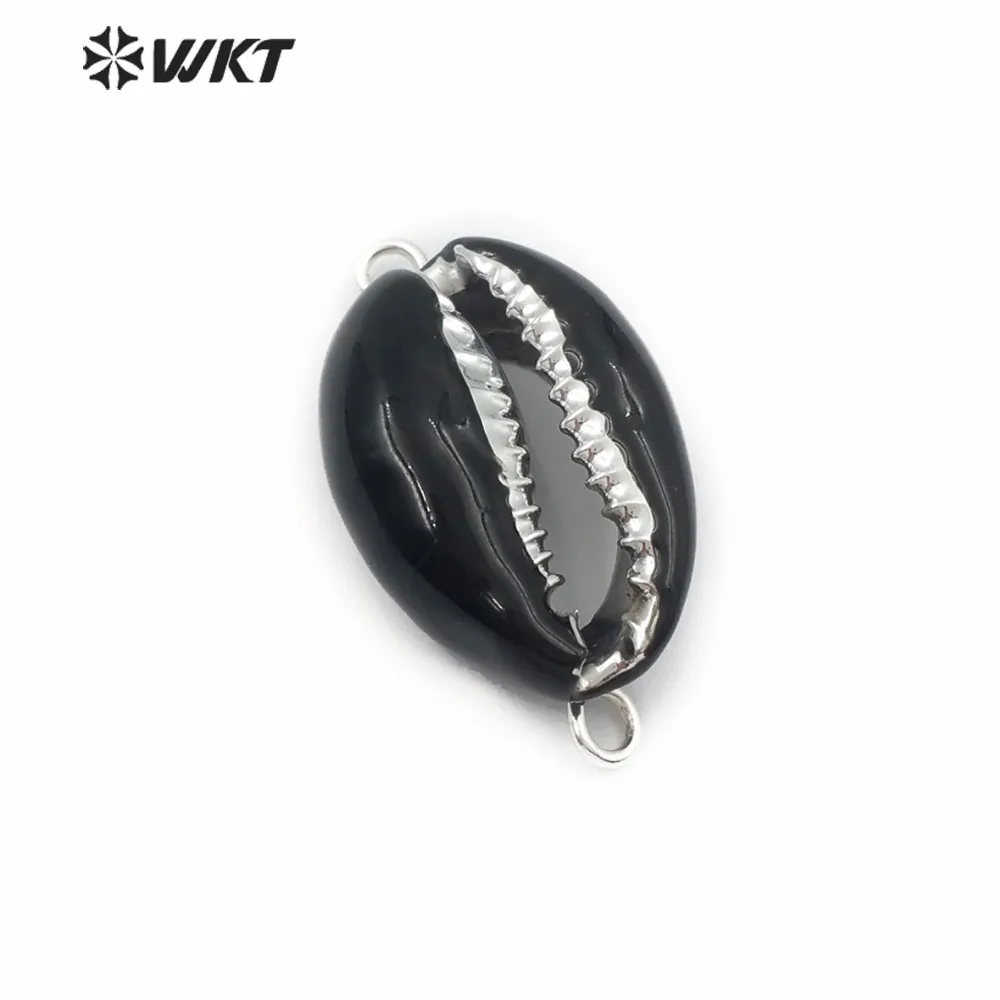 WT-JP128 по оптовой цене двойные обручи Cowrie коннектор Посеребренная Смола масло