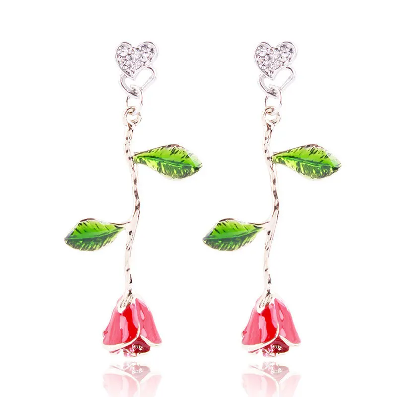 Личности Корейский 925 Серебряная роза средней длины изысканный цветок серьги