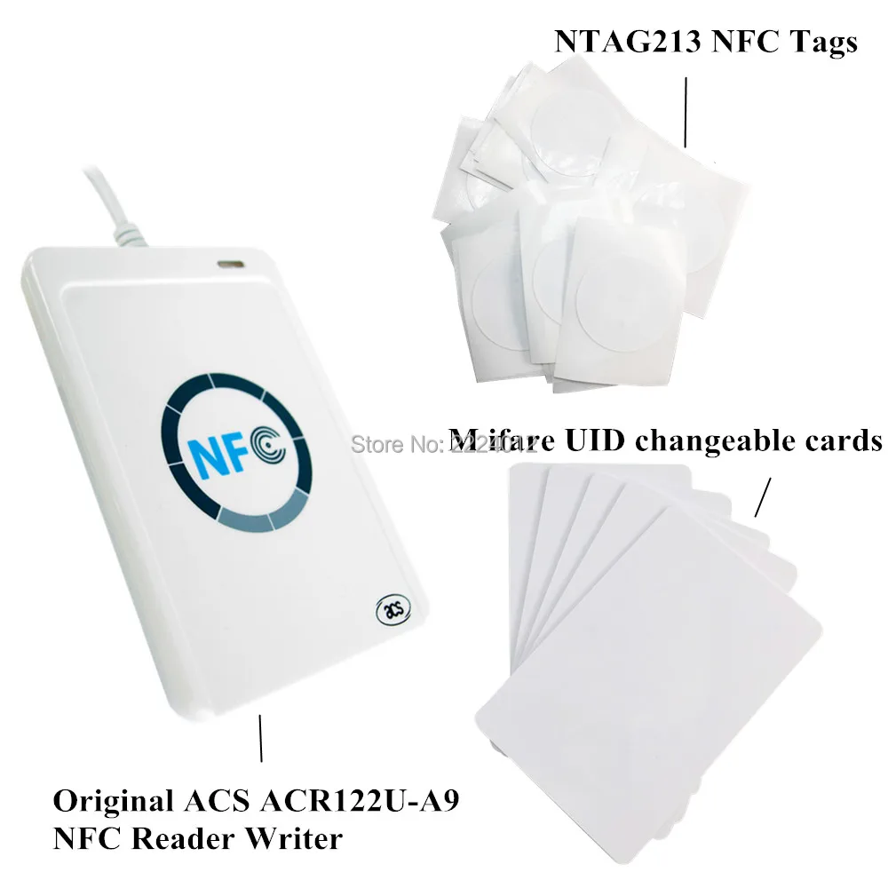 

ACR122u nfc reader writer USB interface + 5pcs NTAG213 nfc tag + 5pcs m ifare UID changeable 1k cards + free SDK