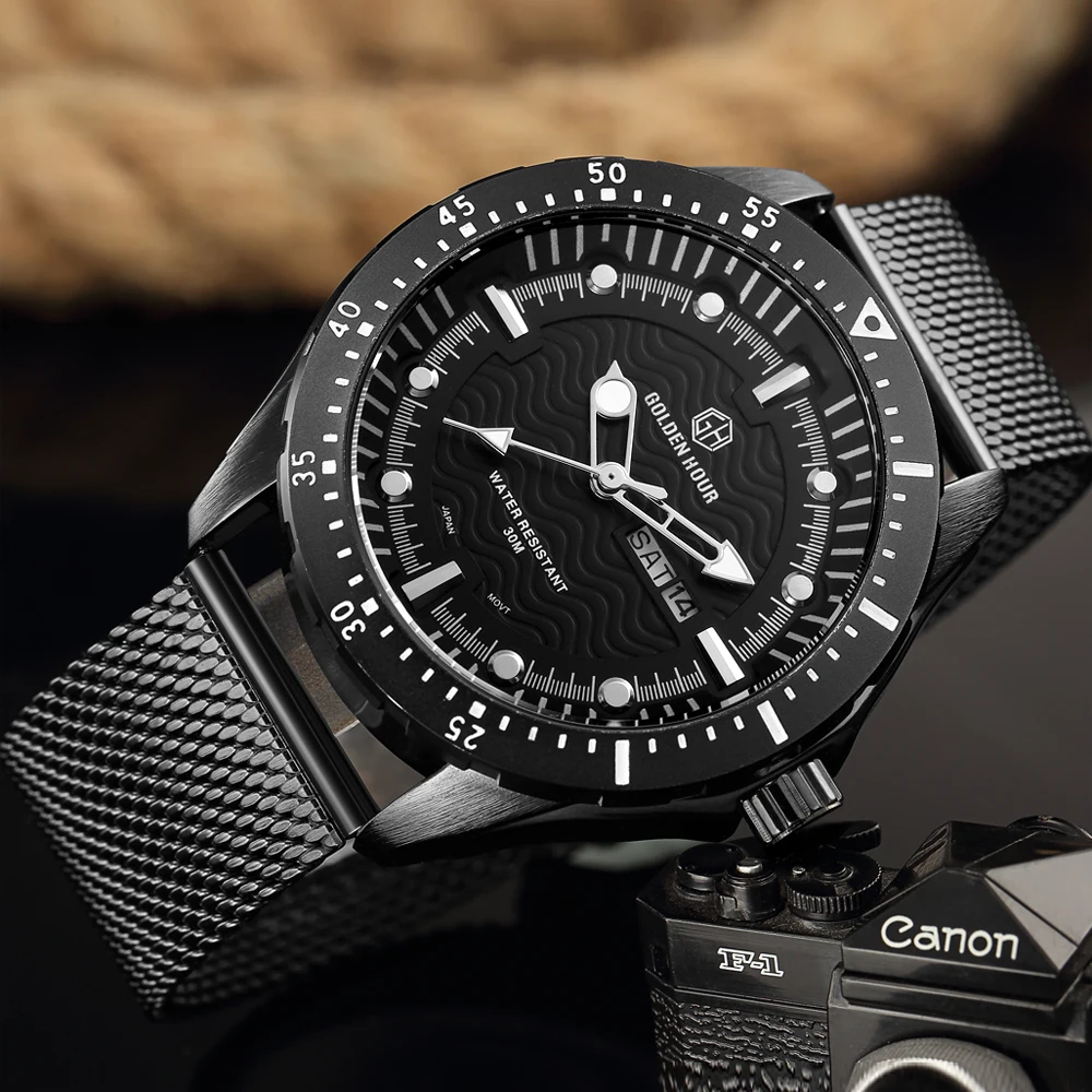 Мужские наручные часы Reloj Hombre GOLDENHOUR бизнес браслет с сеткой водонепроницаемые