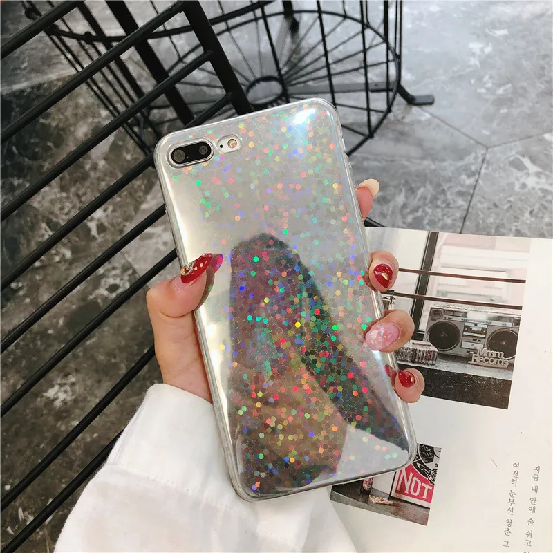 Ainike Радужный лазерный Блестящий Мягкий чехол для телефона из ТПУ iPhone X 5S 5C SE 6s Plus