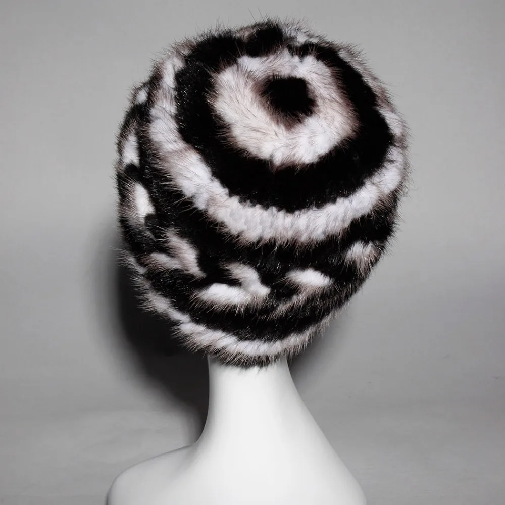 Вязаная шапка из меха норки для женщин в полоску натурального модель 15676 года|knitted