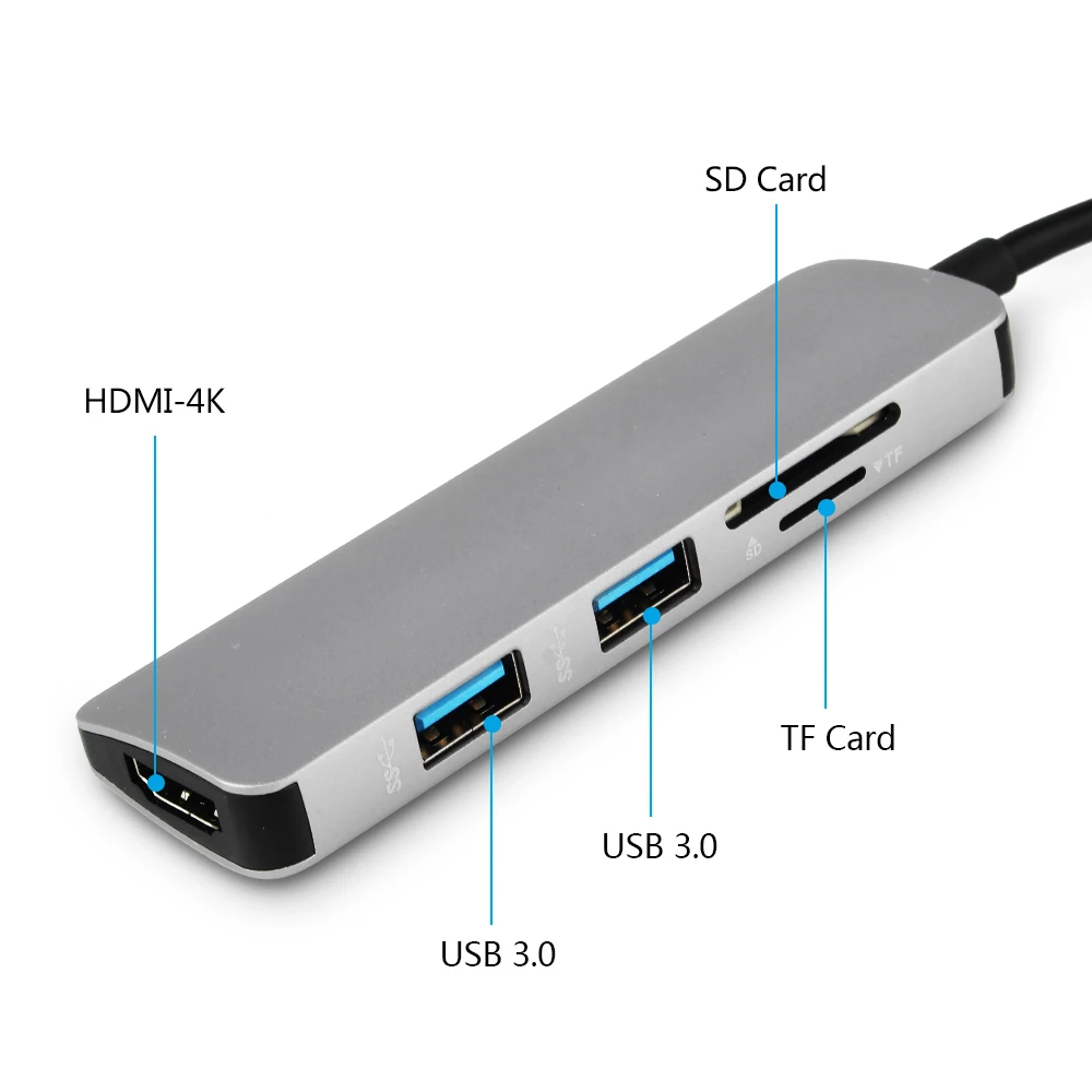 5 в 1 USB C концентратор для MacBook Pro / huawei mate 10/20 Pro USB-C-HDMI Micro SD/TF кардридер адаптер type C USB 3,0 концентратор