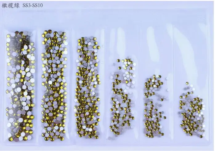 Olive 1440 шт SS 3 4 5 6 8 10 смешивания Размеры Стразы для ногтей круглый Crystal AB Ясно Nail Кристалл страз плоской задней самоклеющиеся камни - Цвет: Olive