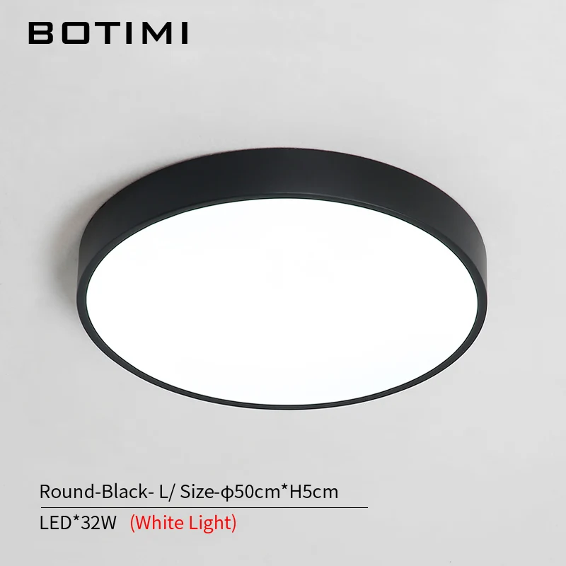Black-L-White light BOTIMI, современный круглый светодиодный потолочный светильник 220 В для гостиной, белый металлический потолочный светильник, черный потолочный светильник для спальни - Цвет корпуса: Black-L-White light