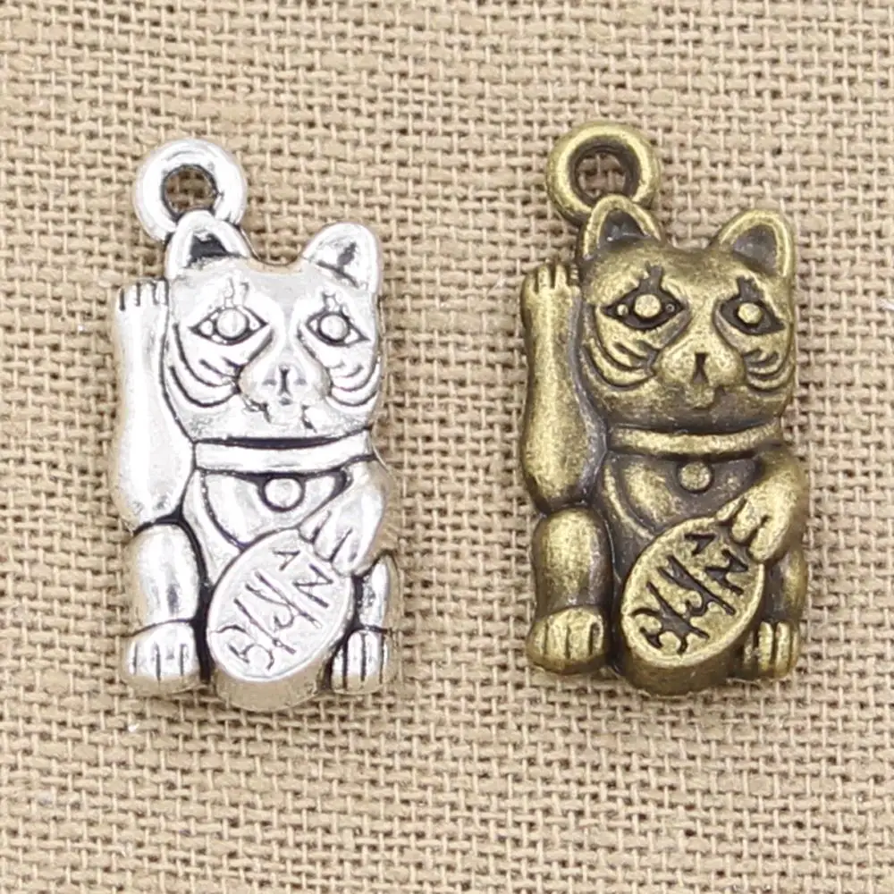 6 шт. Подвески Lucky Cat 23x11 мм антикварные подвески кулон в форме винтажные бронзовые