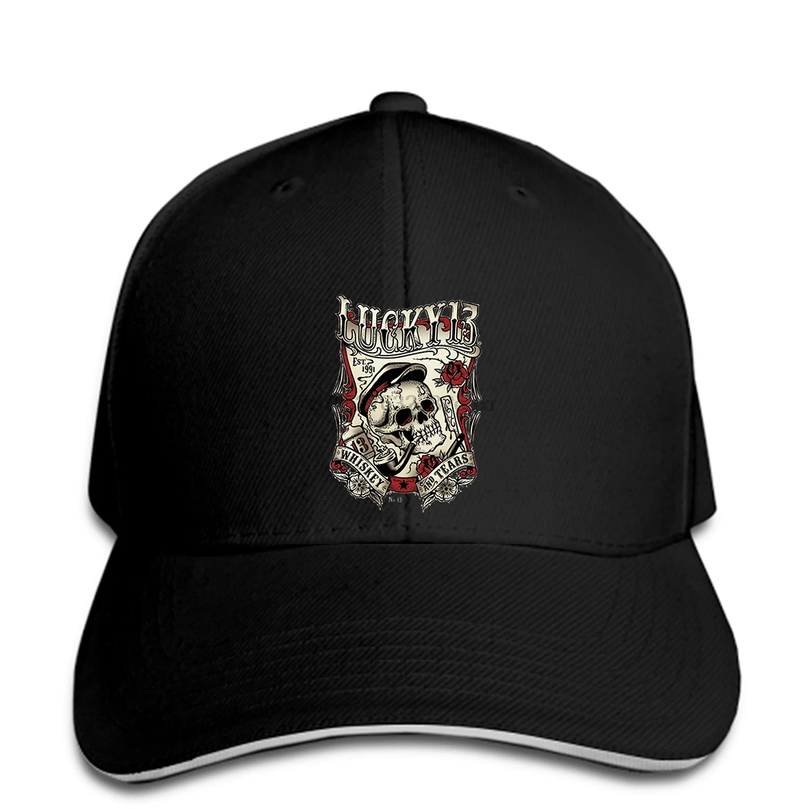 Мужская бейсбольная Кепка LUCKY 13 NEVER DIE SKULL BIKER Подарочная бейсболка с принтом