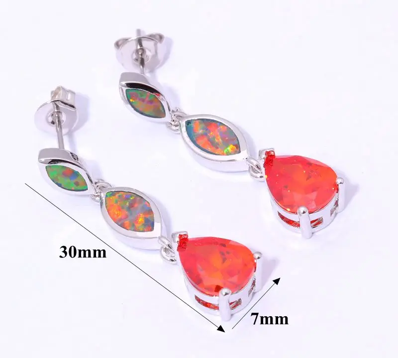 Серьги гвоздики женские с оранжевым огненным опалом серебряное покрытие 1 1/4