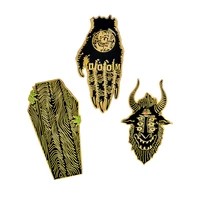 qihe jewelry hands of doom satan sees all coffin pins gothic pins punk pins badges brooches leather jackets backpack accessories