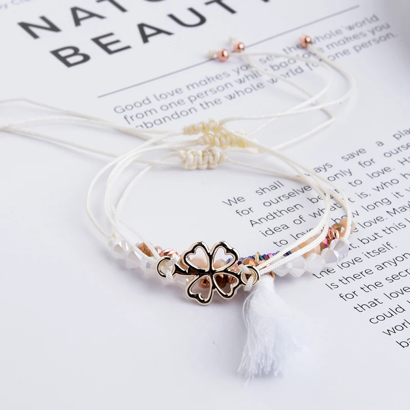 Женский браслет с кисточками Boho модные плетеные браслеты кристаллами в виде