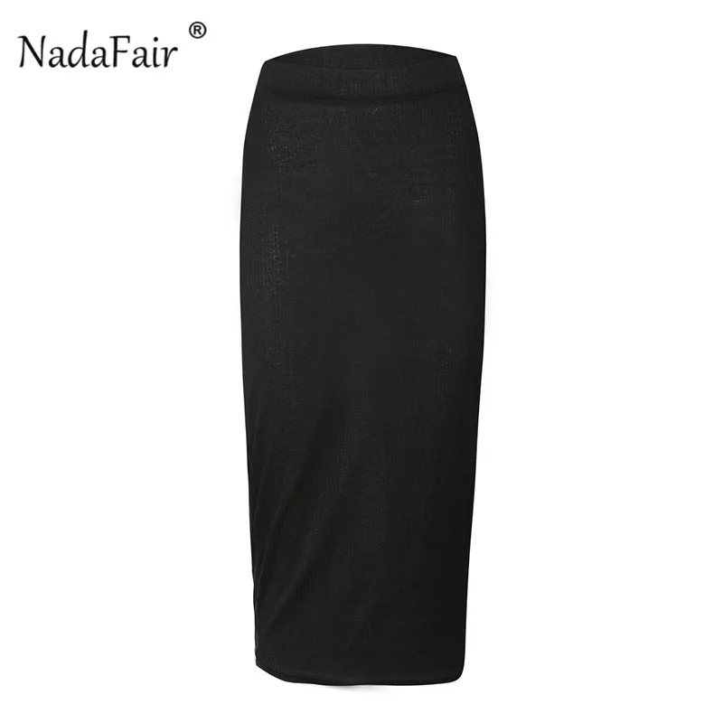 Nadafair, высокая талия, обёрточная бумага, черные, белые, сексуальные, Облегающие юбки, для женщин, Новое поступление, повседневные, в рубчик, тонкие, трикотажные, карандаш, миди юбки