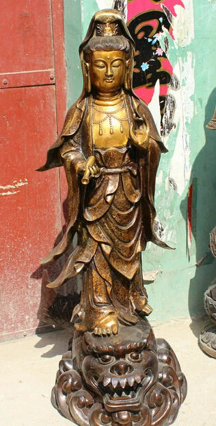 wholesale factory 40&quot Chinese Buddhism Bronze Kwan-yin Guan Yin Goddess Vase Dragon Fish Statue | Дом и сад