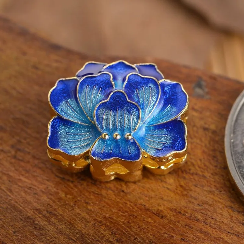 Cuponickel bluing Cloisonne двусторонний синий Лотос три отверстия соединитель разделитель