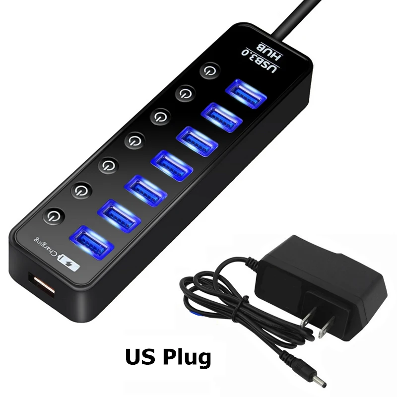 Высококачественный концентратор USB 3,0 с высокой скоростью и поддержкой зарядки, мультипэ, usb-концентратор для ПК, ноутбука, 7 портов, адаптер-удлинитель, концентратор USB 3,0 - Цвет: 7 Ports US Adapter