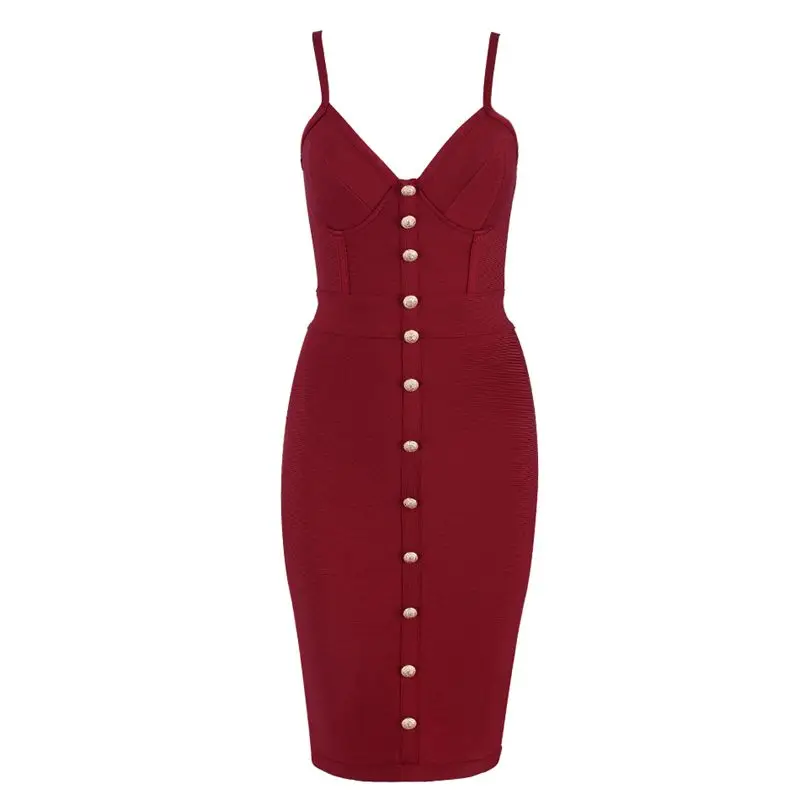Бургундия Seamyla, женское Бандажное платье, Vestidos,, элегантное, без рукавов, с золотыми пуговицами, для знаменитостей, вечерние, облегающее, Клубная одежда, сексуальные платья - Цвет: Бургундия