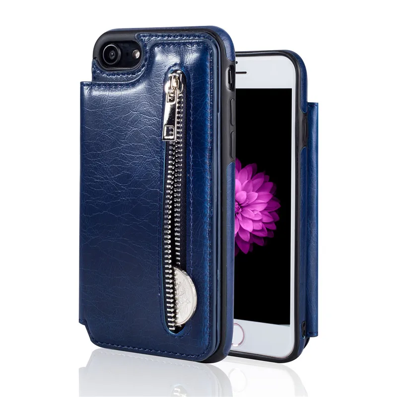 Blue Haissky Роскошные Кожаный чехол-бумажник для iPhone 6 7 8 X откидная Сумочка для телефона чехол для iPhone 6 7 8Plus держатель для карт откидная задняя крышка - Цвет: Blue
