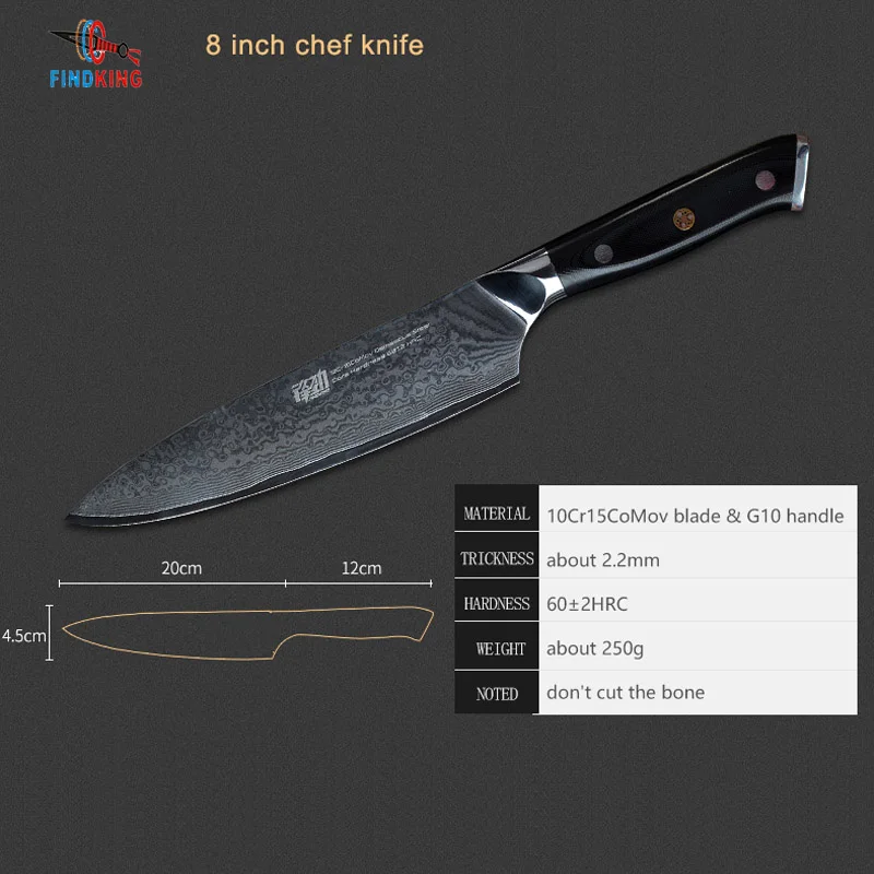 FINDKING G10 ручные ножи Набор 8 дюймовый поварский нож 7 дюймов santoku 5 Фруктовый 67 слоев