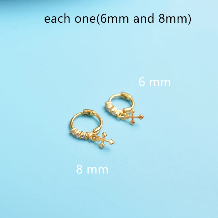 gold 6mm and 8mm 925 sterling silver earrings fashion zircon mini cross ear ring ear bone ear buckle cute wild female girl boy silver ear jewelry - Окраска металла: gold 6mm and 8mm