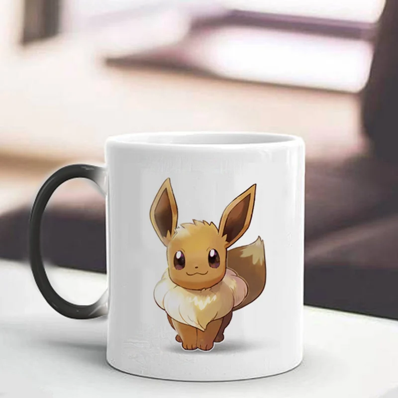 Милая фигурка Eevee керамическая кофейная чашка 350 мл мультфильм Покемон меняющая цвет кружка Тепло раскрывает волшебное молоко чайная чашка