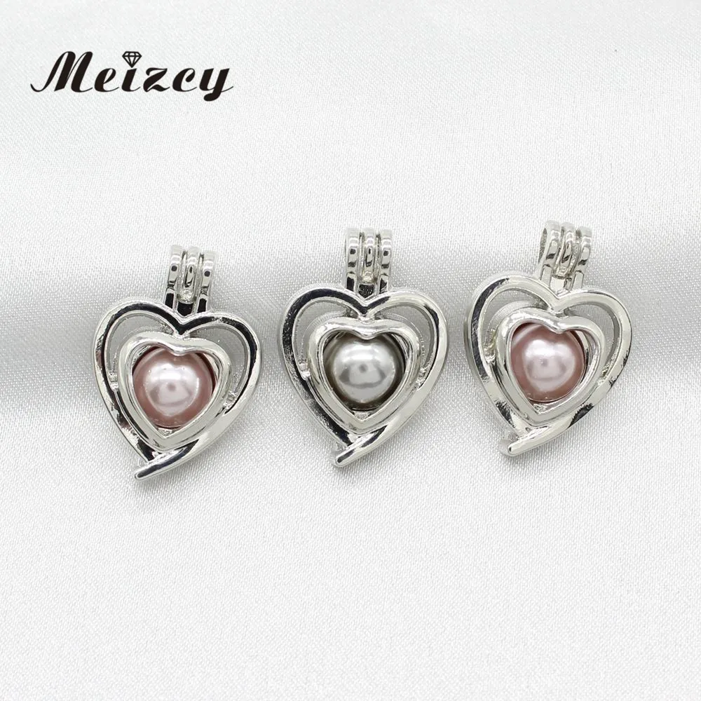 10 штук Серебряное сердечко с жемчужинами из устрицы, подвеска медальона с замком для диффузора парфюма и эфирных масел, украшение для изготовления колье.