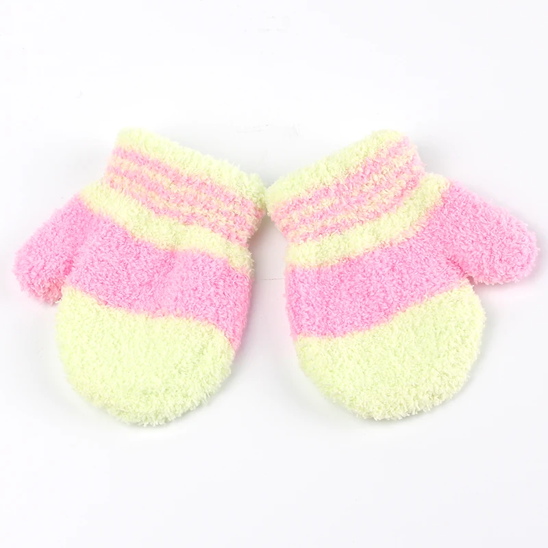 Цветные теплые детские перчатки для мальчиков и девочек Осень-зима кораллового