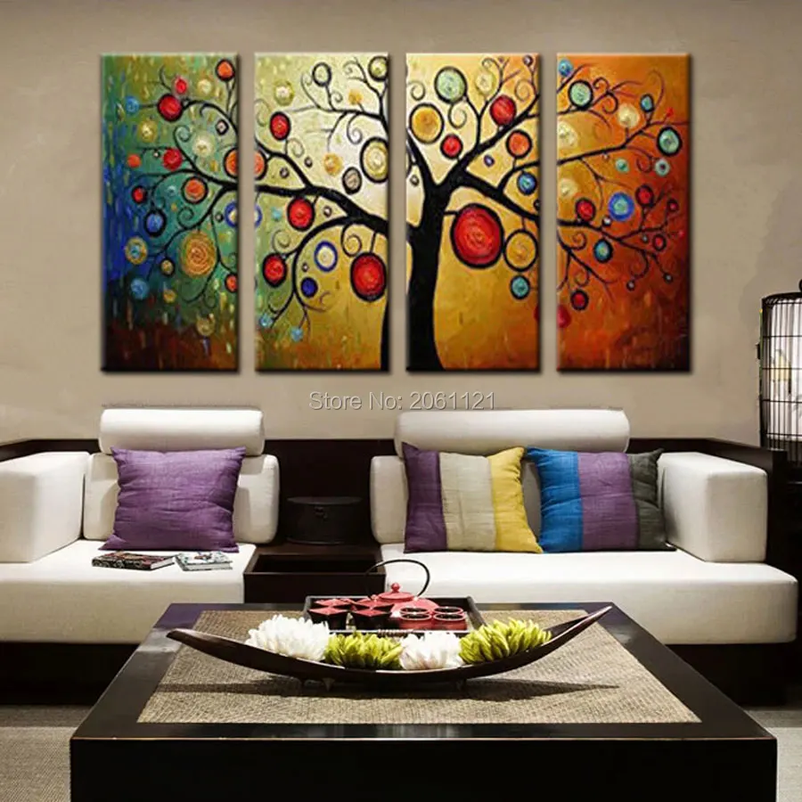 

Handmade abstract tree Oil Painting Picture For Modern Living Room Decoration Large 4 Piece Wall Art Set Canvas Abstract Art