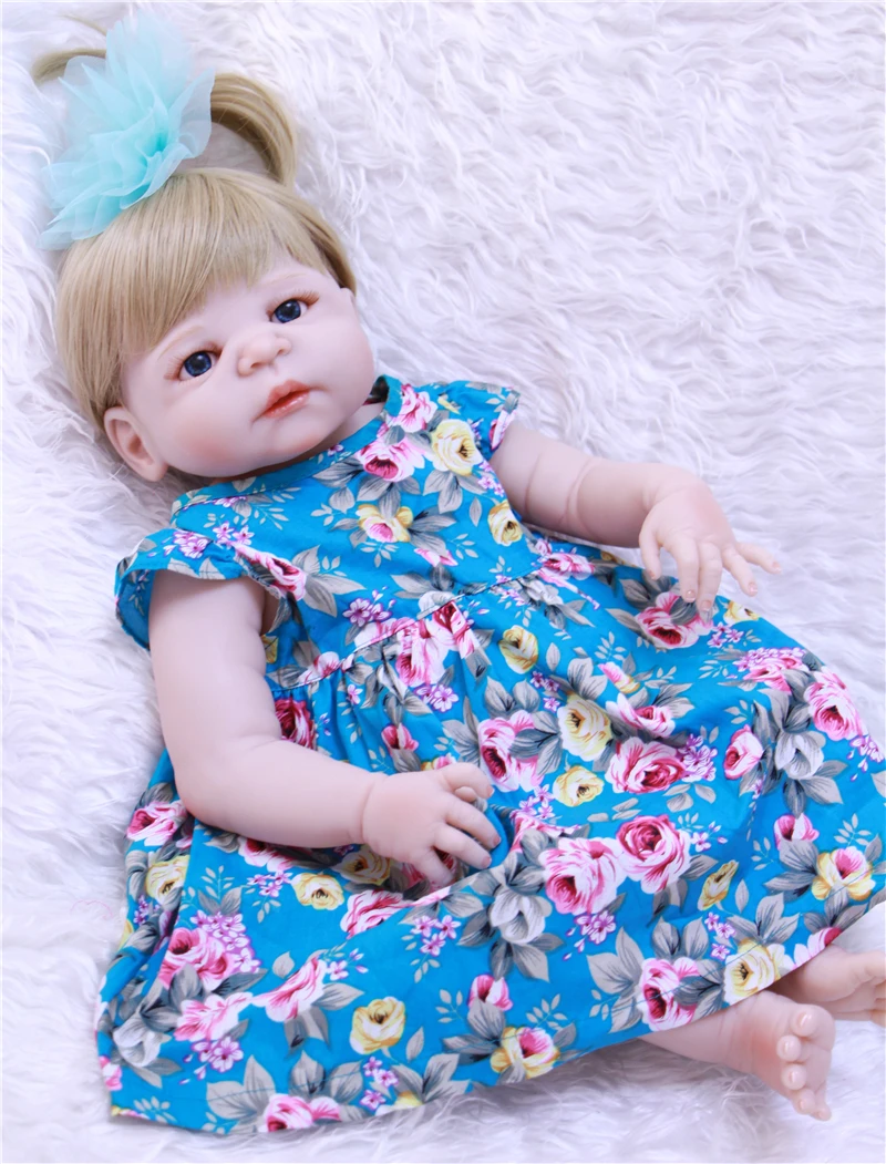 Фото Полноразмерная силиконовая кукла-младенец 55 см игрушки блонд Хари парик