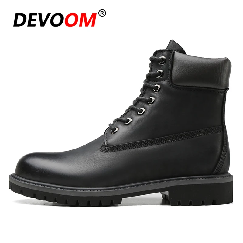 black with fur Модная классическая мужская обувь; кожаные черные зимние ботинки; Мужская Рабочая обувь; мужские ботинки из натуральной кожи; мужские уличные кроссовки унисекс с мехом - Цвет: black with fur