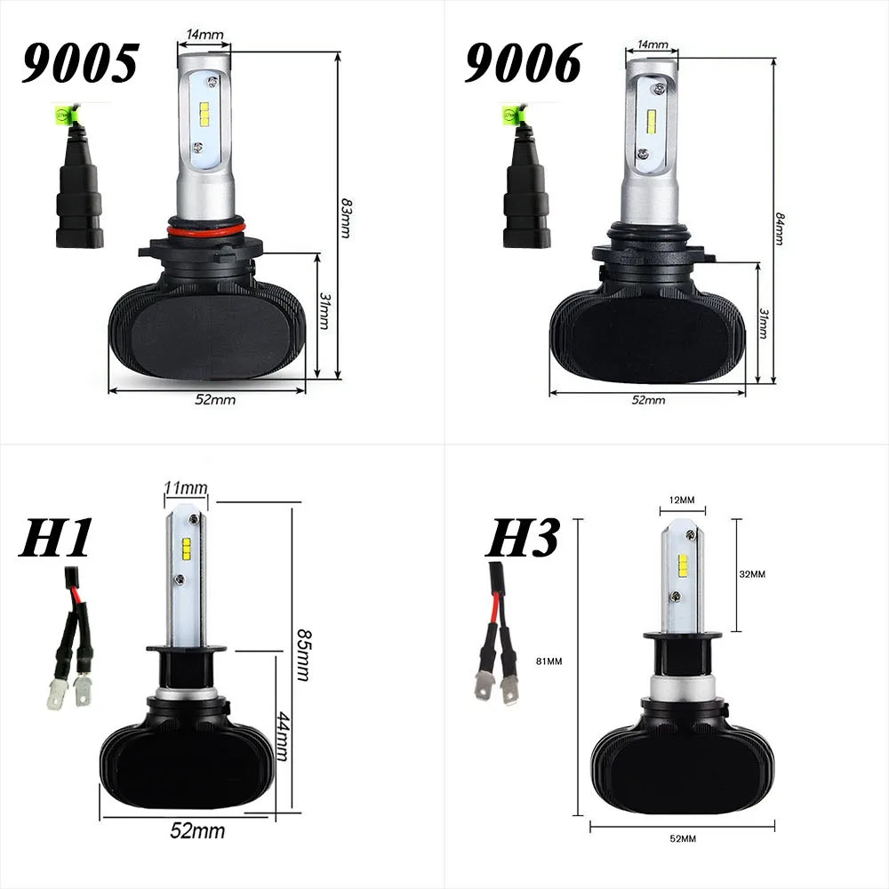 1set 9005 HB3 9006 HB4 H1 H11 H4 H7 Led Auto Car Headlight S1 N1 50W 8000LM 6000K Automobile Bulb All In One CSP Lumileds Lamp | Автомобили