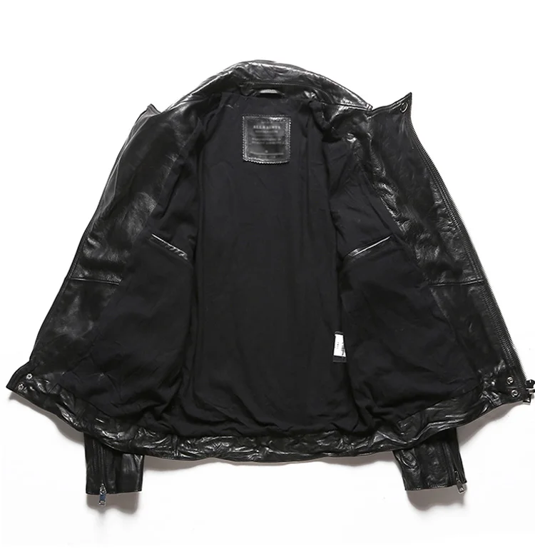 

High Quality Genuine Leather Jackets Men Coats Genuine Cowskin Brand Black Male Motorcycle Leather Jacket Winter Coat Men 2016