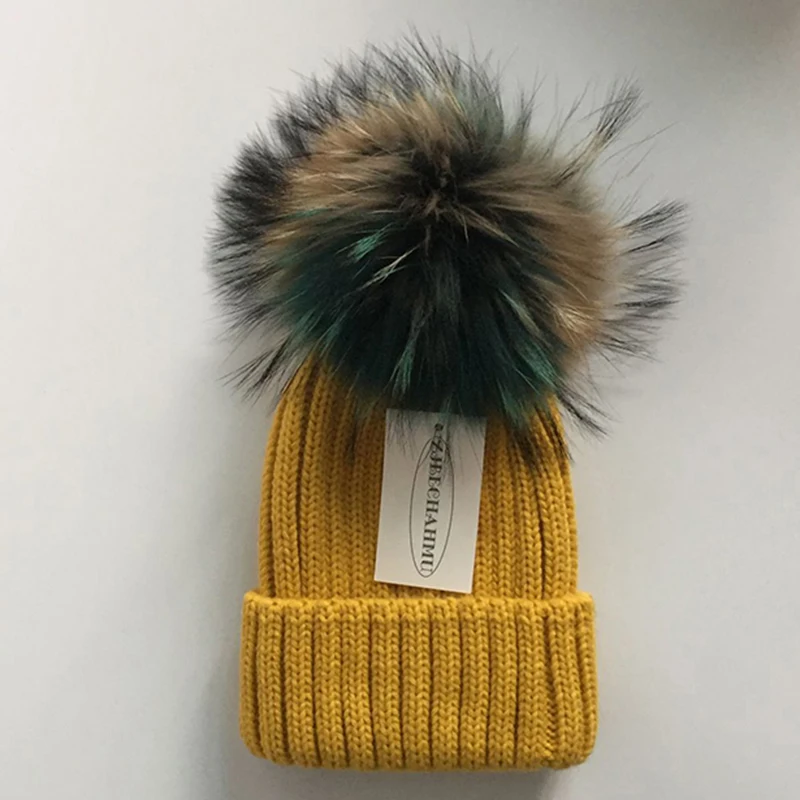 Children Orange Модная новинка, помпоны из натурального Лисьего меха и норки, 15 см, Skullies Beanies, шапки для женщин и девочек, зимние шапки, детские шапки, шапка - Цвет: Children Orange