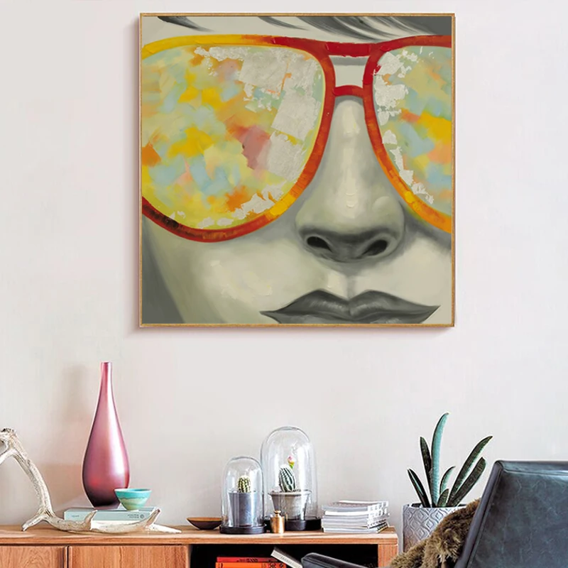 НОВЫЙ современный абстрактный очки серый женщины печатные холст картины маслом