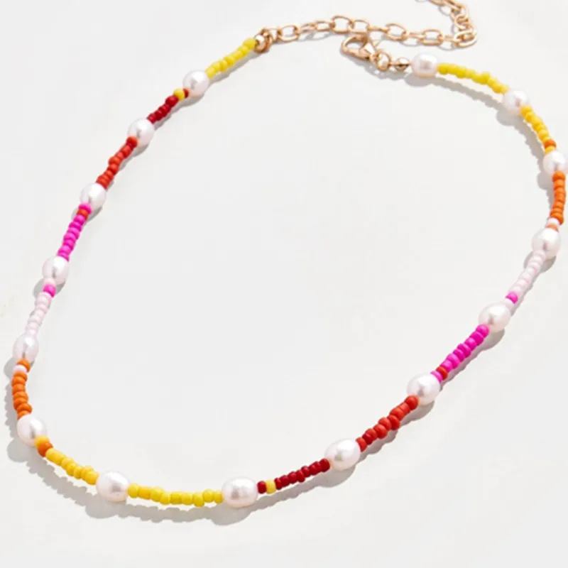 Натуральный пресноводный жемчуг Чокеры Ожерелье Лето Пляж Бохо богемное женское