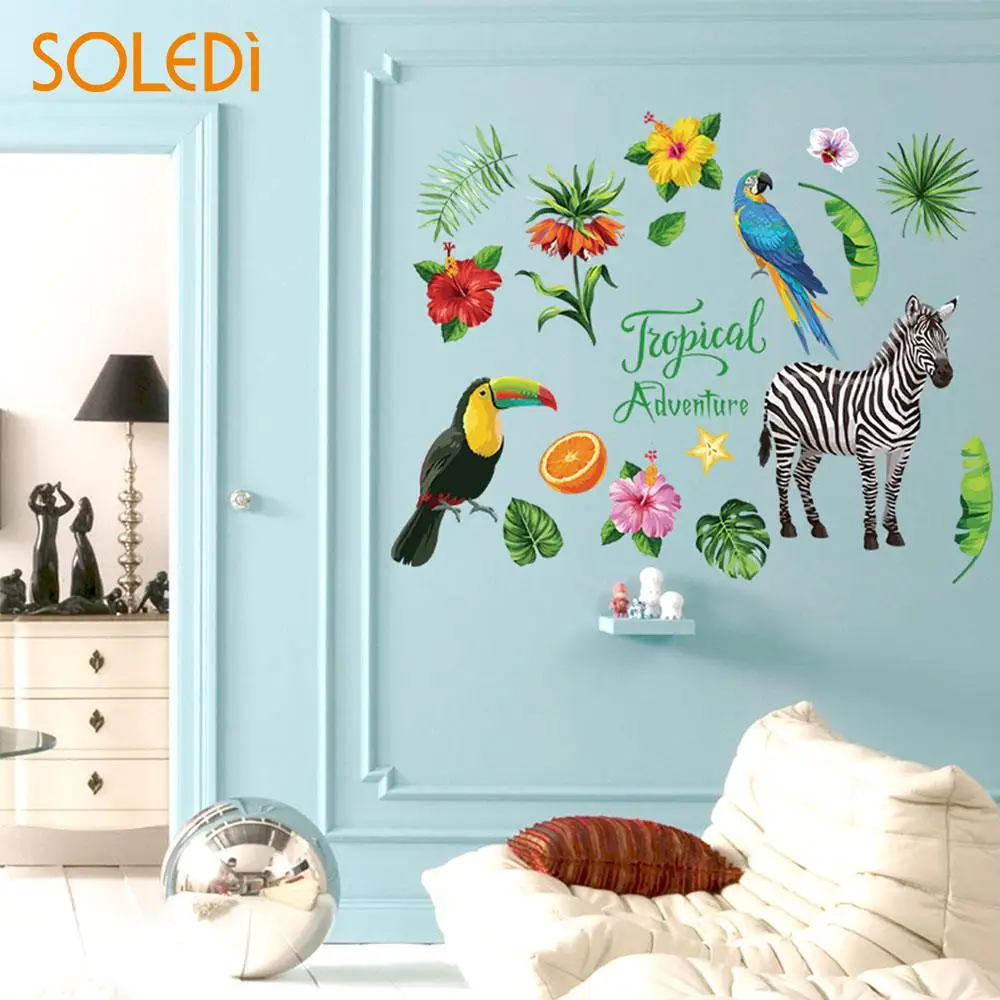 Mural Art Wall Stickers Decal Wallpaper 50*70cm PVC Jungle Animal Zebra Home Decor Self-Adhesive Living Room | Дом и сад