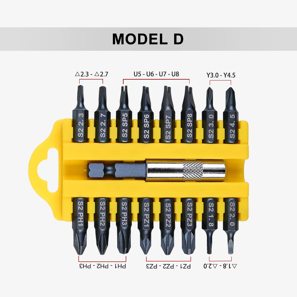 set D DEKO PT003 17 шт., набор креплений с шестигранной звездочкой, магнитный держатель, отвертка, биты, беспроводные сверла, отвертки - Цвет: set D