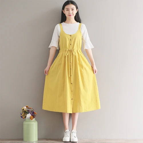 Mori Girl/летнее милое женское платье без рукавов однотонное на бретельках Femininos Vestido