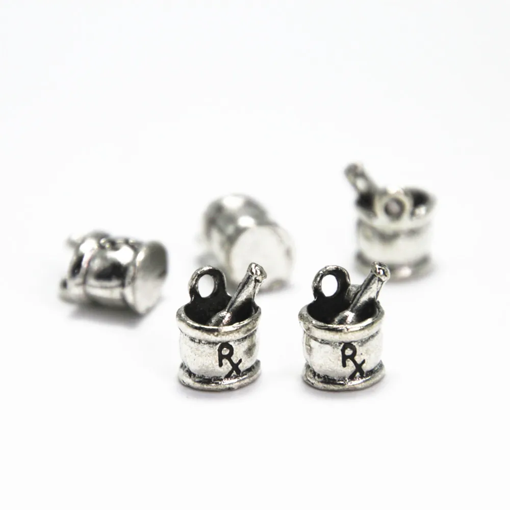 10 шт./лот Rx подвеска в виде ступки и пестика серебряного цвета для фармацевтики по