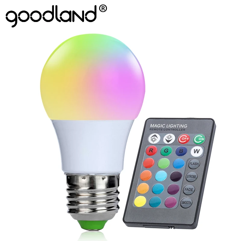 Goodland E27 RGB лампа 3 Вт светодиодный 220 В 110 в 16 цветов 24 ключа ИК пульт дистанционного