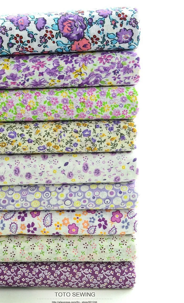 Booksew 9 видов конструкций фиолетовый Цветочная Хлопчатобумажная Ткань Жир Квартал Комплект ткань для тильды, скрапбукинга лоскутное шитье Рукоделие 50 см x 50 см